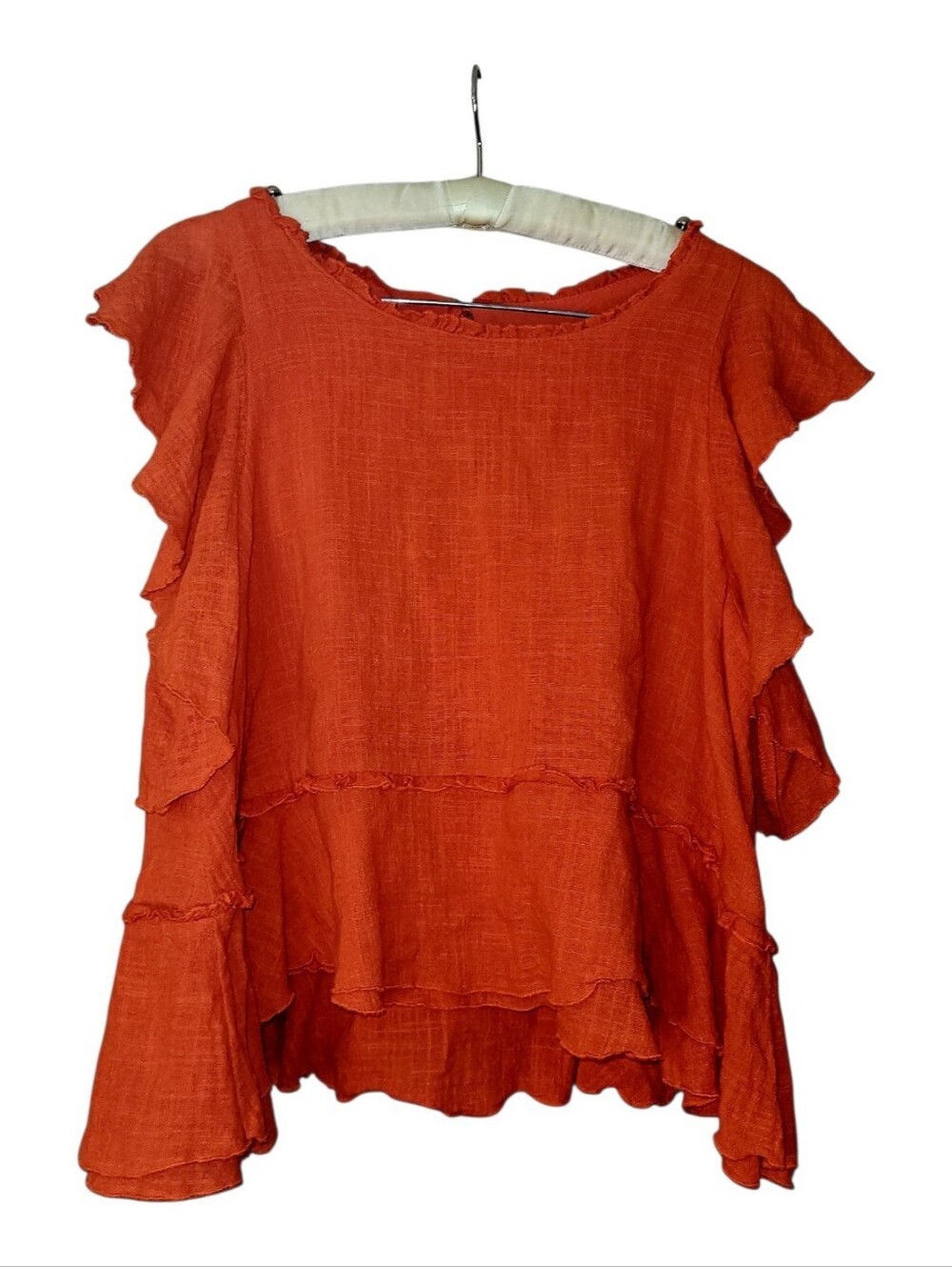 Anthropologie Maeve Red Ruffle Sexy Cotton Top M